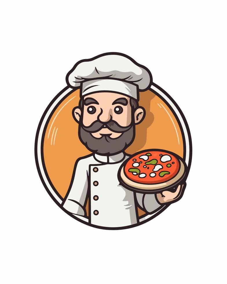 chefe de cozinha com pizza dentro mão vetor