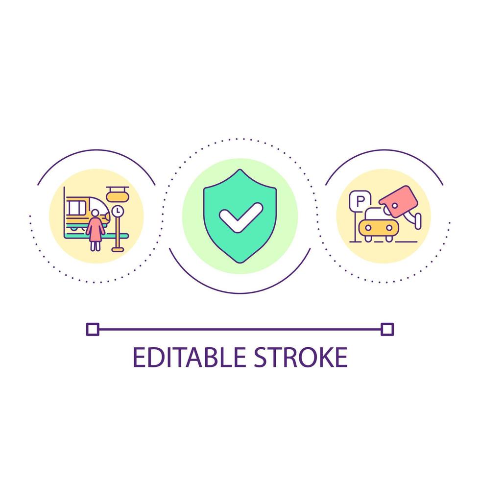 transporte e segurança Serviços ciclo conceito ícone. urbano a infraestrutura desenvolvimento. conveniência abstrato idéia fino linha ilustração. isolado esboço desenho. editável acidente vascular encefálico vetor