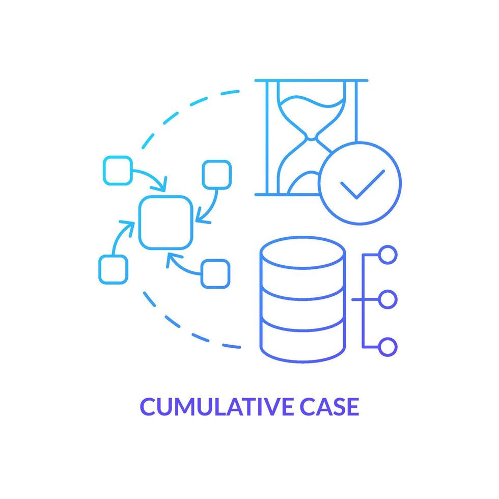 cumulativo caso azul gradiente conceito ícone. coletar dados a partir de fontes. tipo do eventos estude abstrato idéia fino linha ilustração. isolado esboço desenhando vetor