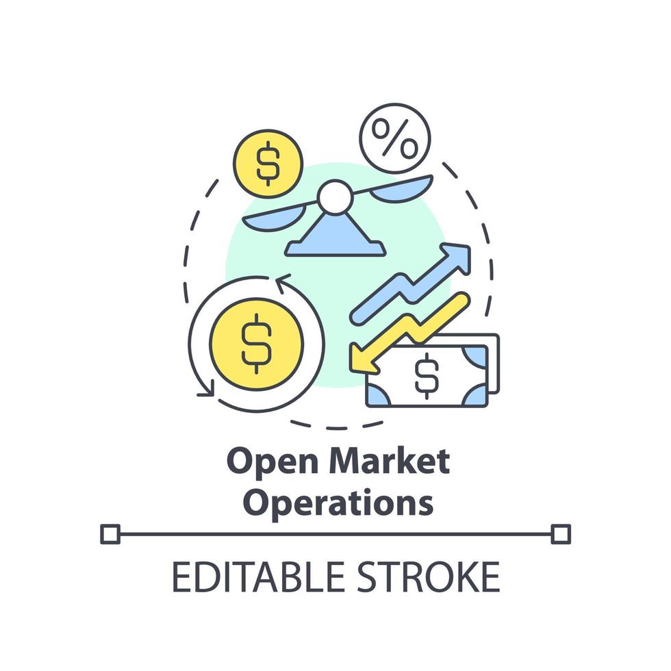aberto mercado operações conceito ícone. quão pode governo acordo com inflação abstrato idéia fino linha ilustração. isolado esboço desenho. editável acidente vascular encefálico vetor
