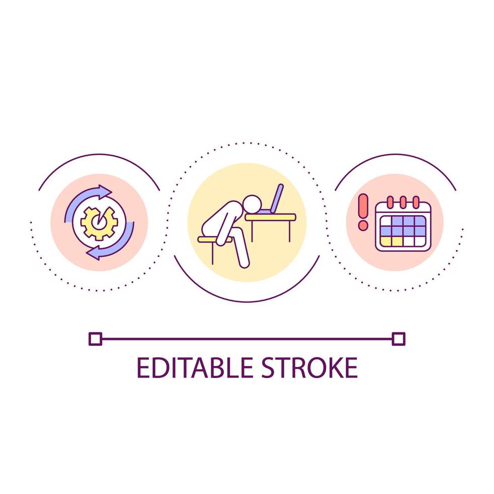 excesso de trabalho problema ciclo conceito ícone. Alto carga dentro ambiente de trabalho. esgotamento do companhia empregado abstrato idéia fino linha ilustração. isolado esboço desenho. editável acidente vascular encefálico vetor