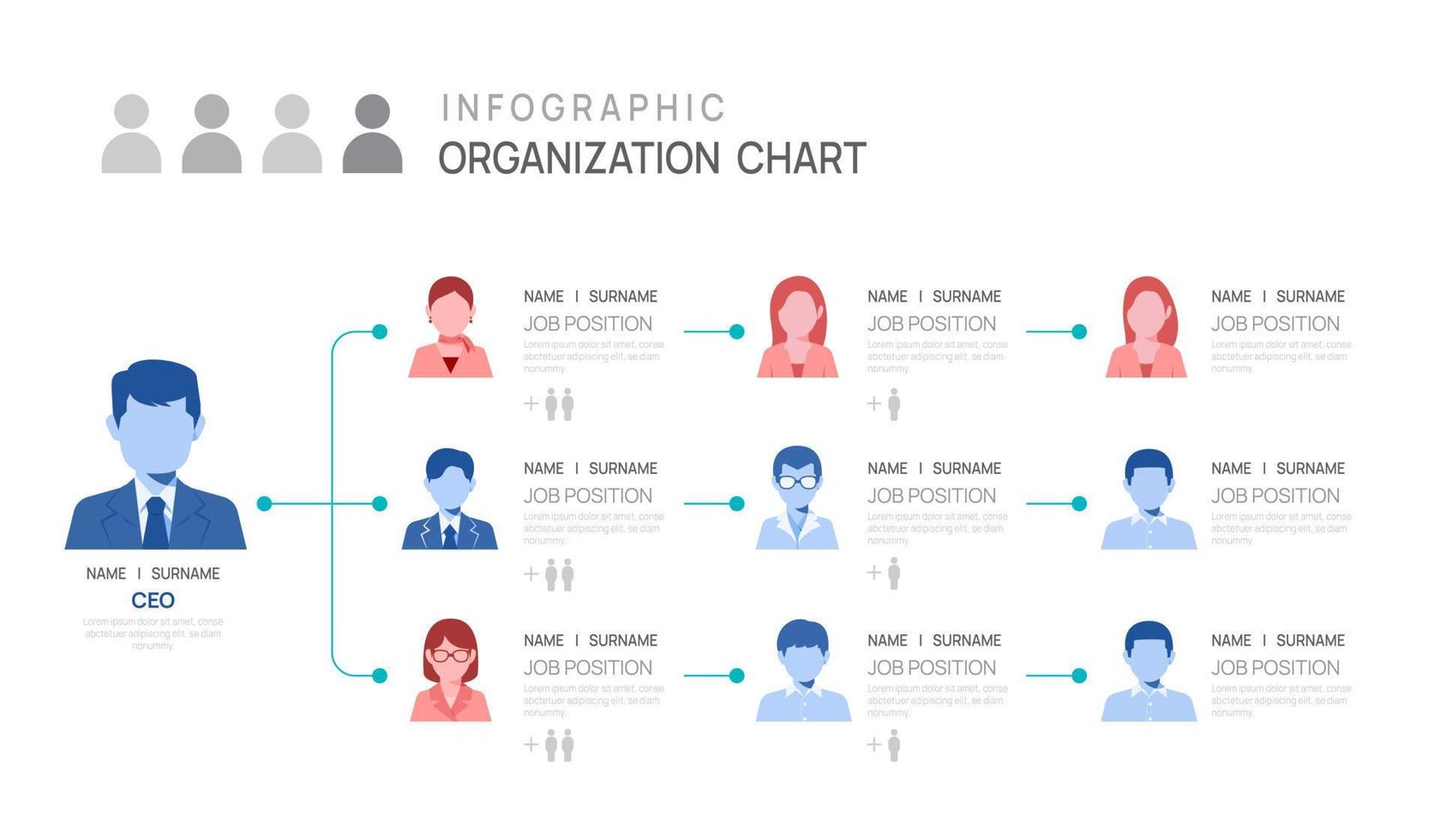 infográfico modelo para organização gráfico com o negócio avatar ícones. vetor infográfico para negócios.