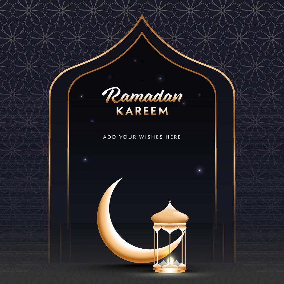 islâmico piedosos mês do Ramadã kareem conceito com dourado crescente lua e iluminado latern em árabe estampado fundo. vetor