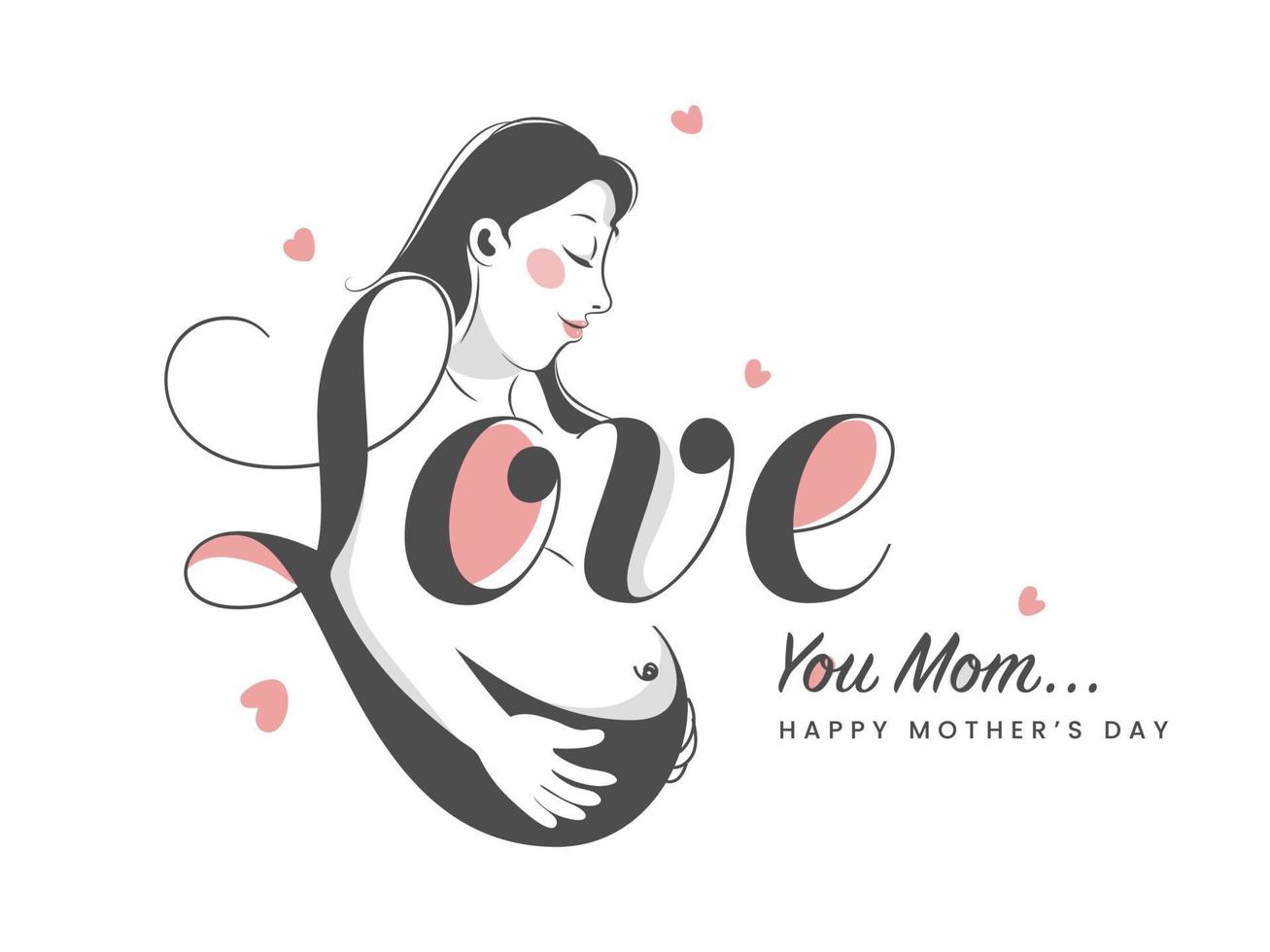 à moda texto amor e uma grávida mãe ilustração. feliz mãe dia conceito. vetor