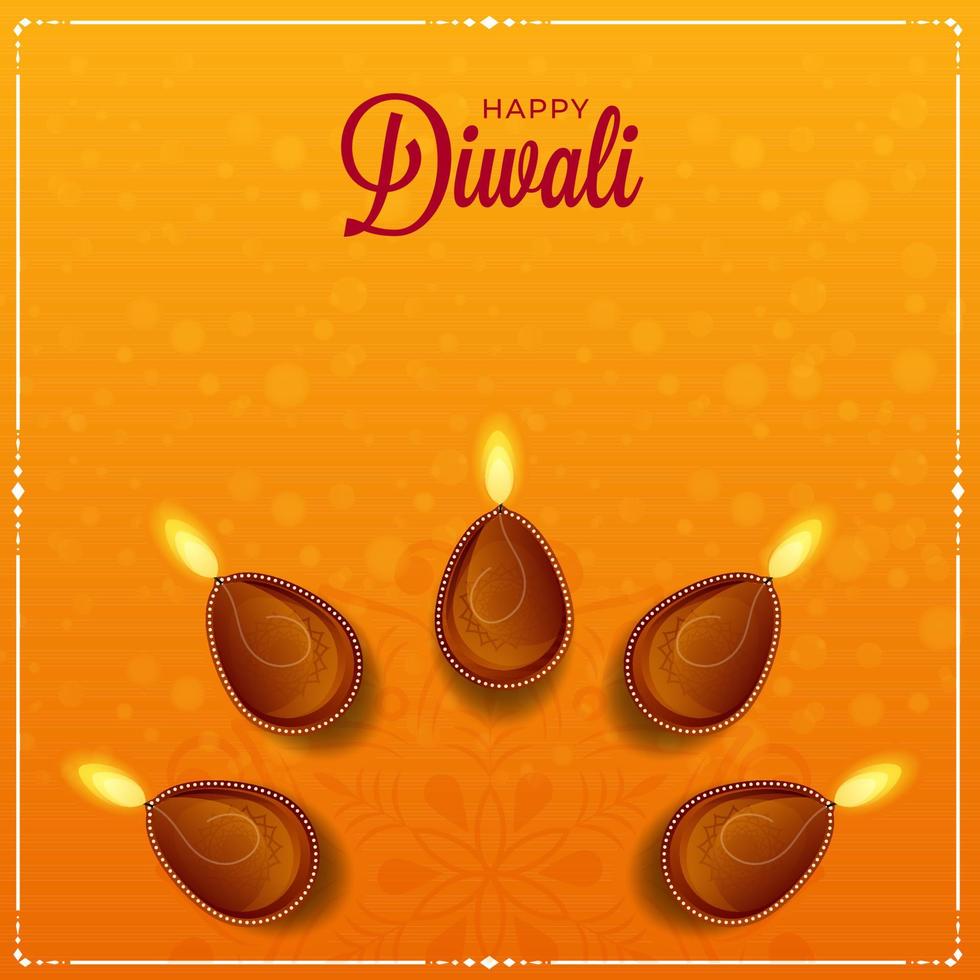 topo Visão do iluminado óleo lâmpadas em amarelo bokeh borrão fundo para feliz diwali celebração. vetor
