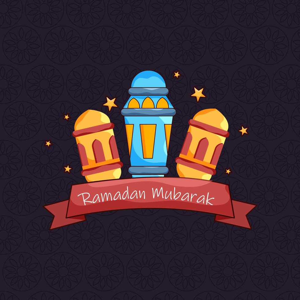 islâmico piedosos mês do Ramadã conceito com colorida iluminador lanternas em roxa fundo. vetor