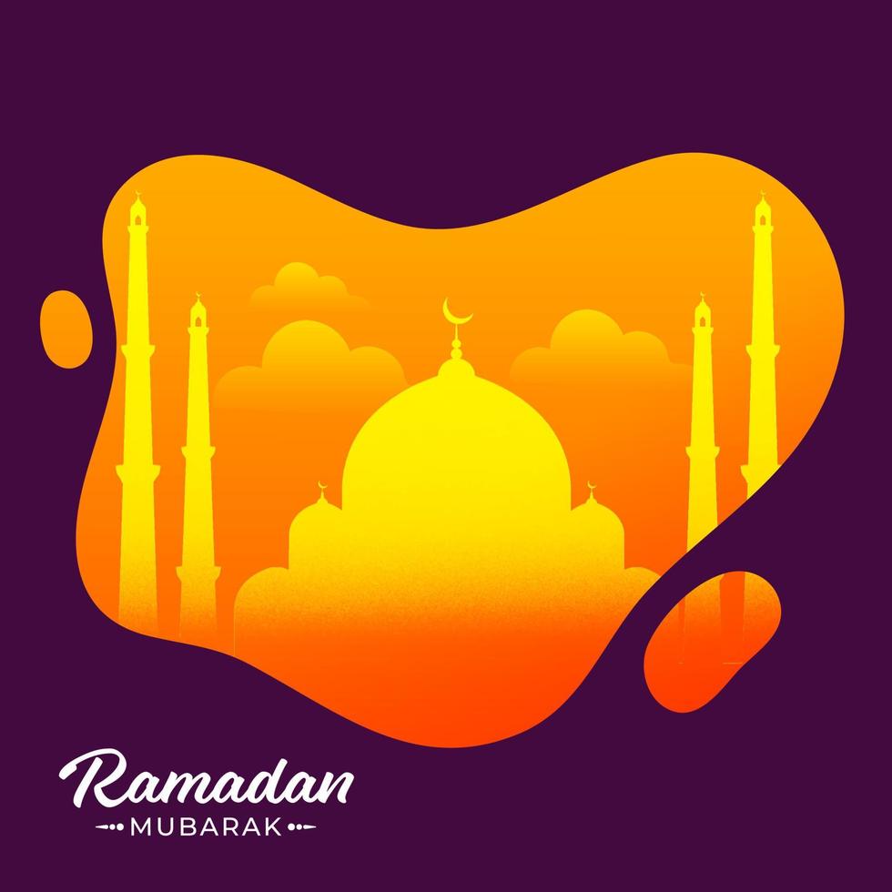 islâmico piedosos mês do Ramadã Mubarak com lindo mesquita em amarelo fundo. vetor