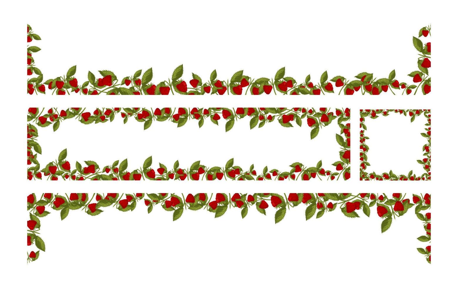 Primavera quadros com framboesas e folhas. verão vetor fronteiras
