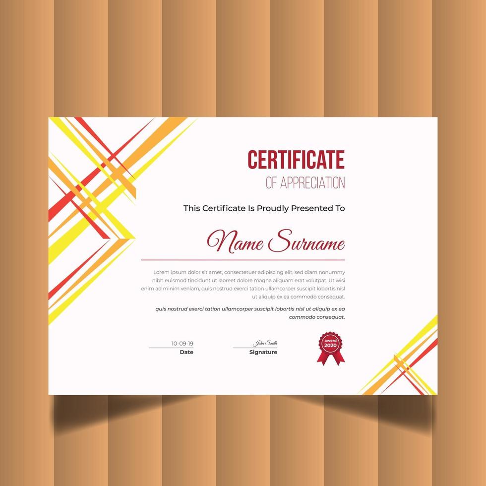 certificado de apreciação criativo moderno. modelo de design de certificado vetor