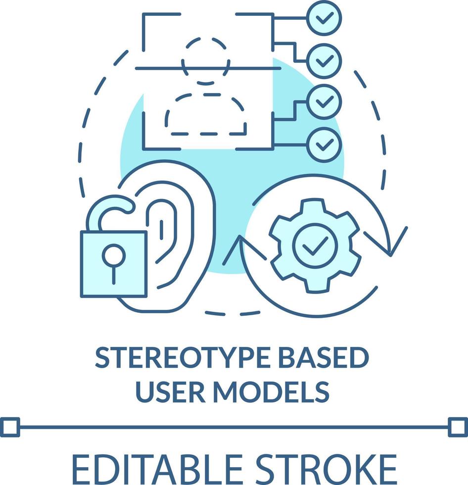 estereótipo Sediada do utilizador modelos turquesa conceito ícone. modelagem abstrato idéia fino linha ilustração. estereotipado abordagem. isolado esboço desenho. editável acidente vascular encefálico vetor