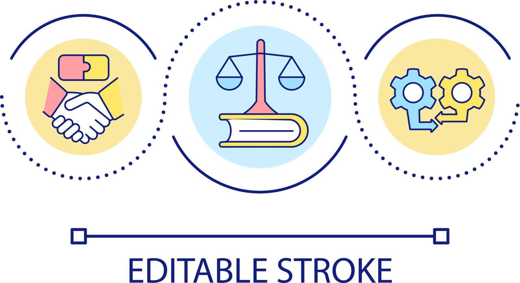 legal cooperação ciclo conceito ícone. o negócio fusão e integração. consolidação abstrato idéia fino linha ilustração. isolado esboço desenho. editável acidente vascular encefálico vetor