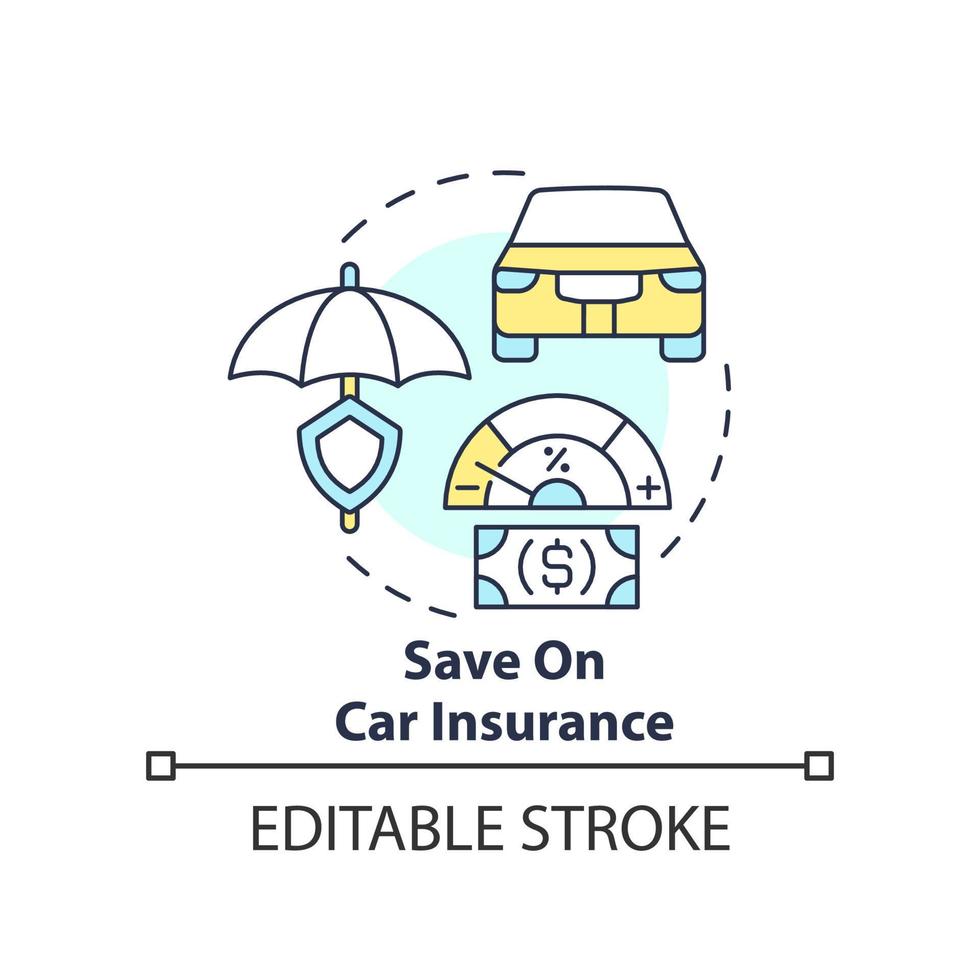 financeiro carro proteção conceito ícone. veículo cobertura. orçamento para inflação abstrato idéia fino linha ilustração. isolado esboço desenho. editável acidente vascular encefálico vetor