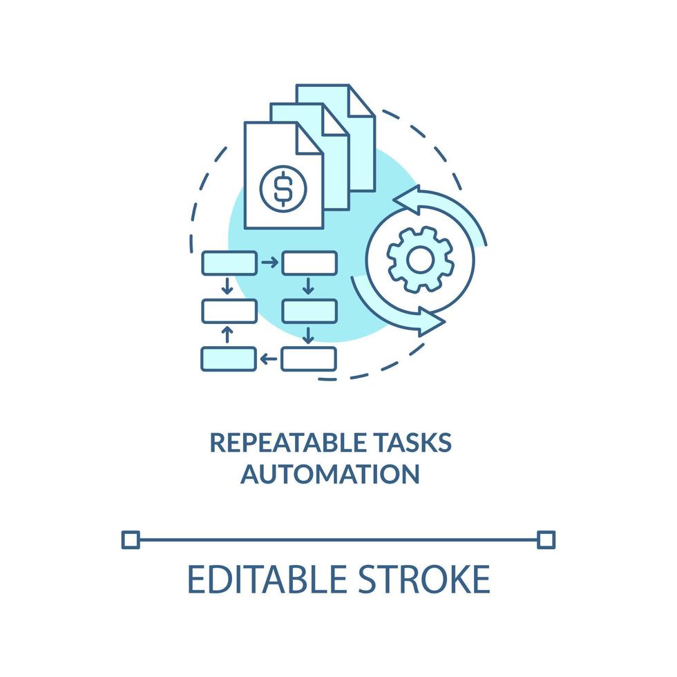 Repetivel tarefas automação turquesa conceito ícone. folha de pagamento em processamento Programas abstrato idéia fino linha ilustração. isolado esboço desenho. editável acidente vascular encefálico vetor
