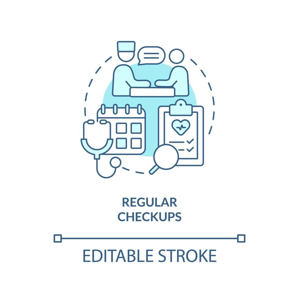 regular checar azul conceito ícone. médico encontro. crônica doença gestão abstrato idéia fino linha ilustração. isolado esboço desenho. editável acidente vascular encefálico vetor
