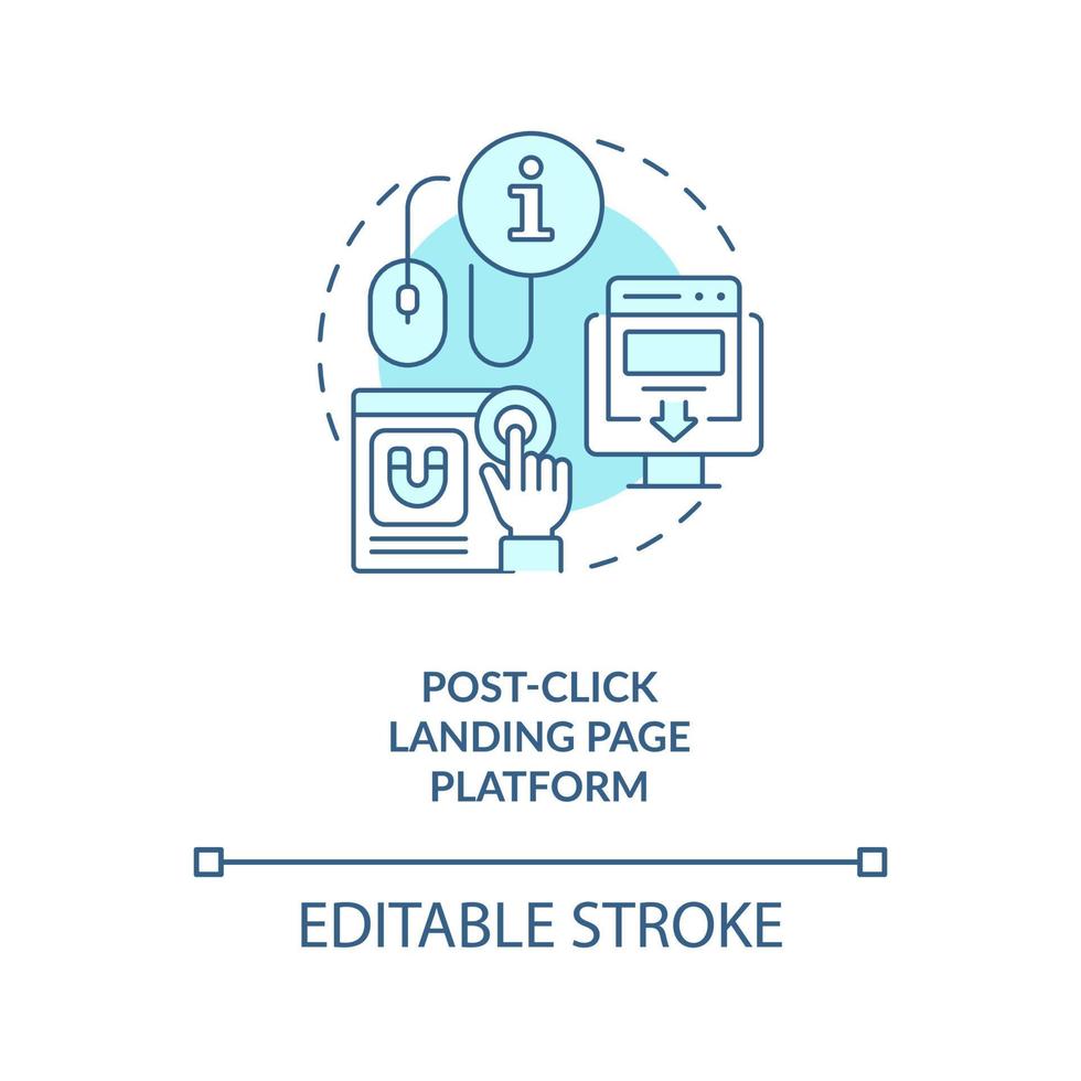 pós-clique aterrissagem página plataforma turquesa conceito ícone. melhorar do utilizador experiência abstrato idéia fino linha ilustração. isolado esboço desenho. editável acidente vascular encefálico vetor