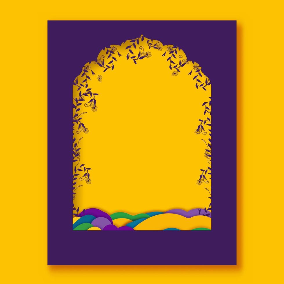 islâmico quadro, Armação forma cumprimento cartão decorado de floral e espaço para texto ou mensagem. vetor