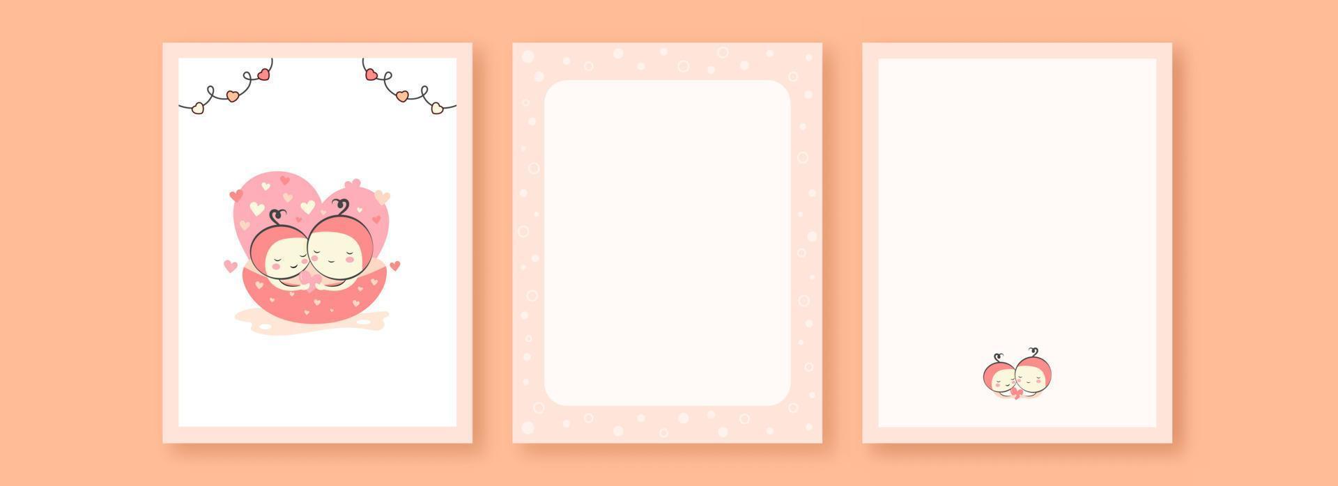 cumprimento cartão modelos disposição com fofa bebês personagem dentro banheira e espaço para texto. vetor