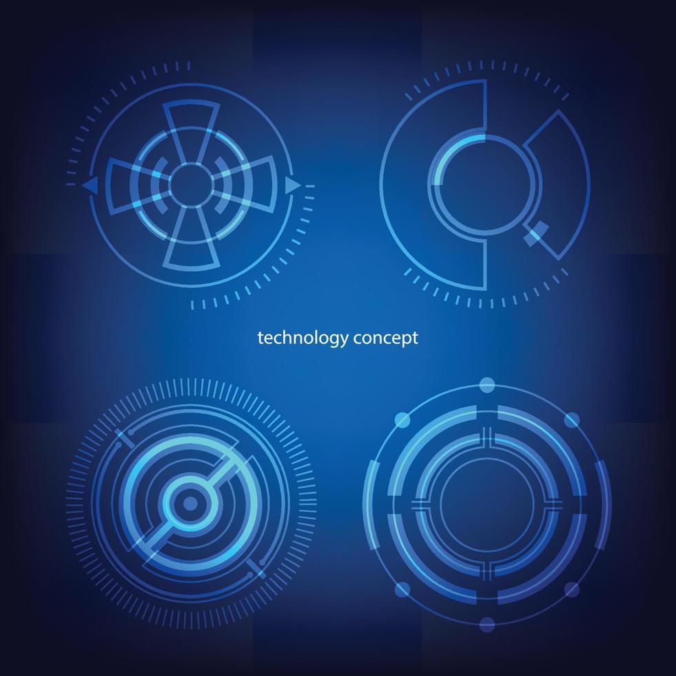 tecnologia conceito. hud círculo do utilizador interface em azul fundo. círculo elementos para dados infográficos. conjunto do sci fi moderno do utilizador interface elementos. vetor