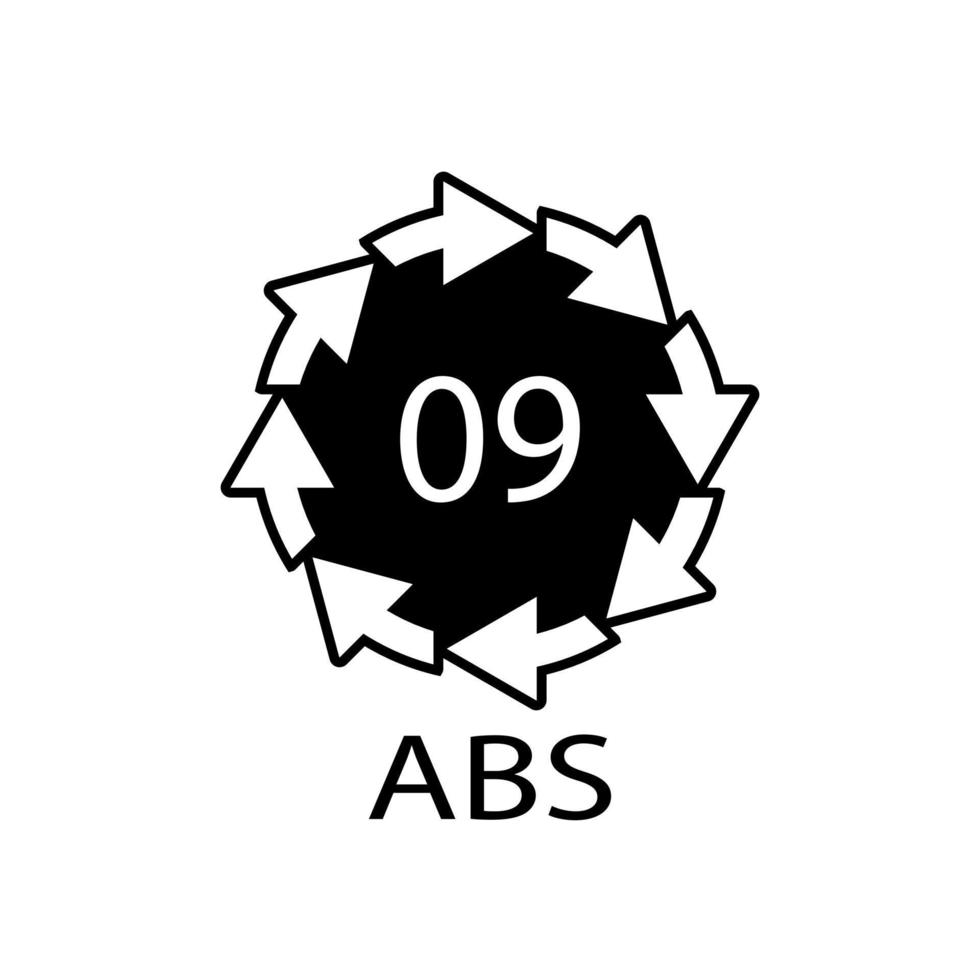 ícone de vetor de abs 9 de símbolo de reciclagem de plástico. código de reciclagem de plástico abs 09.