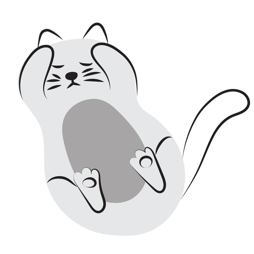 cinzento gato dentro a forma do a oval. dormindo animal com estendido patas. grampo arte, logotipo, Projeto vetor