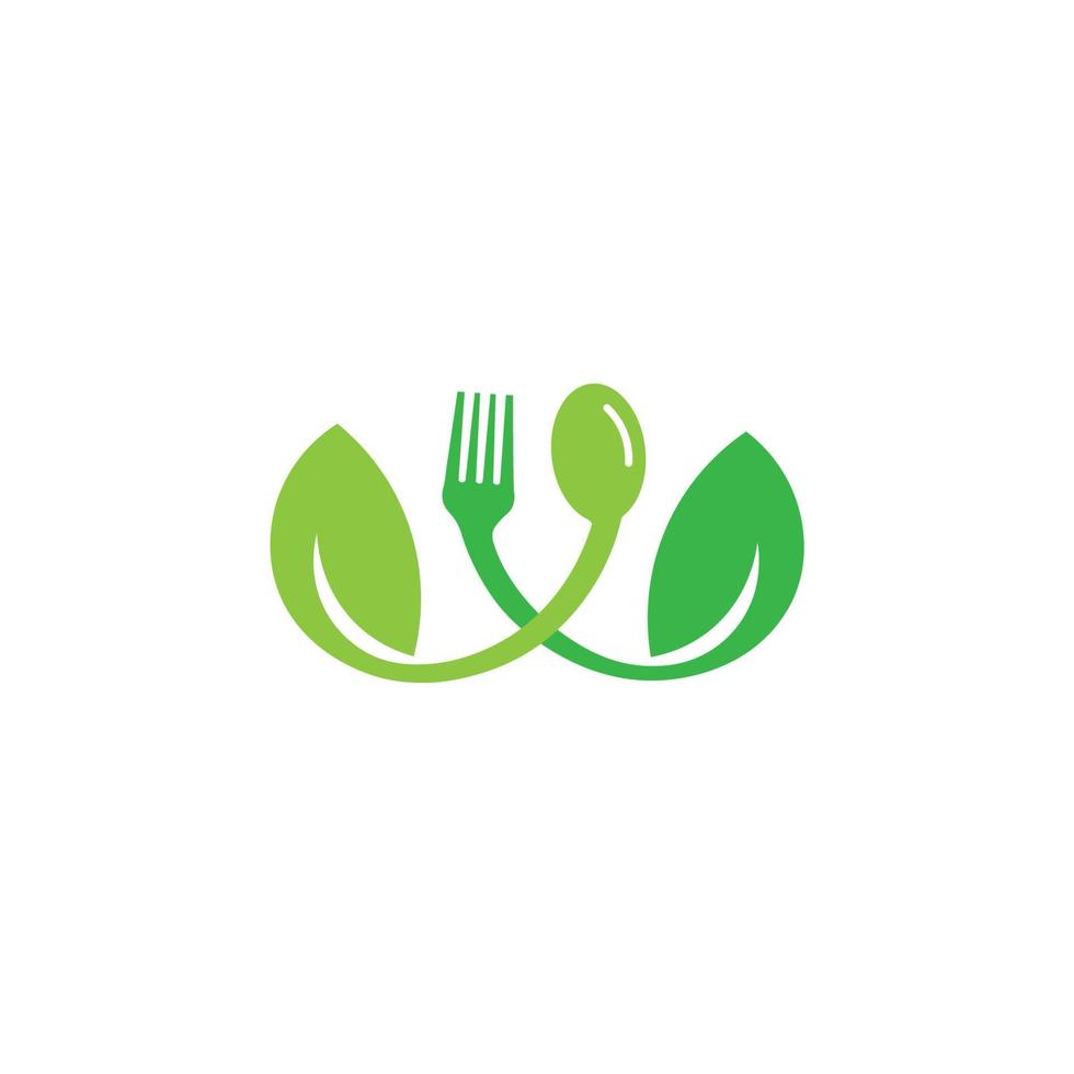 saudável Comida logotipo. conceito logotipo, com a símbolo do uma colher, garfo e folha. pode estar para restaurantes, saudável Comida produtos, local na rede Internet logotipos para Comida consultores vetor