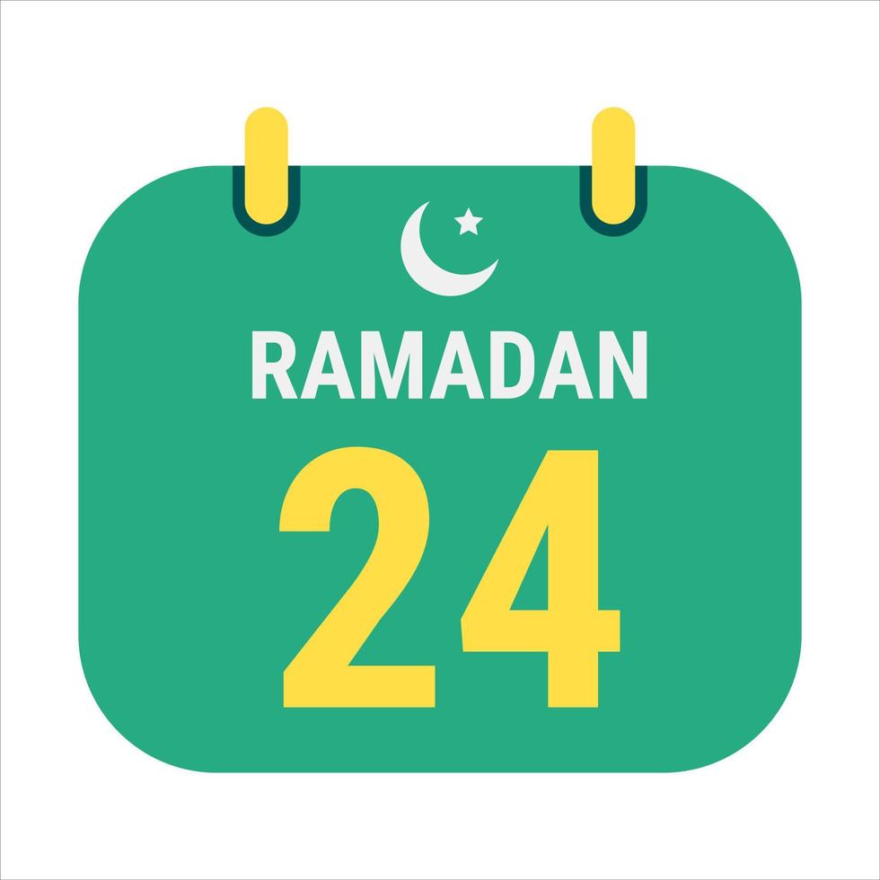 24 Ramadã comemoro com branco e dourado crescente luas. e Inglês Ramadã texto. vetor