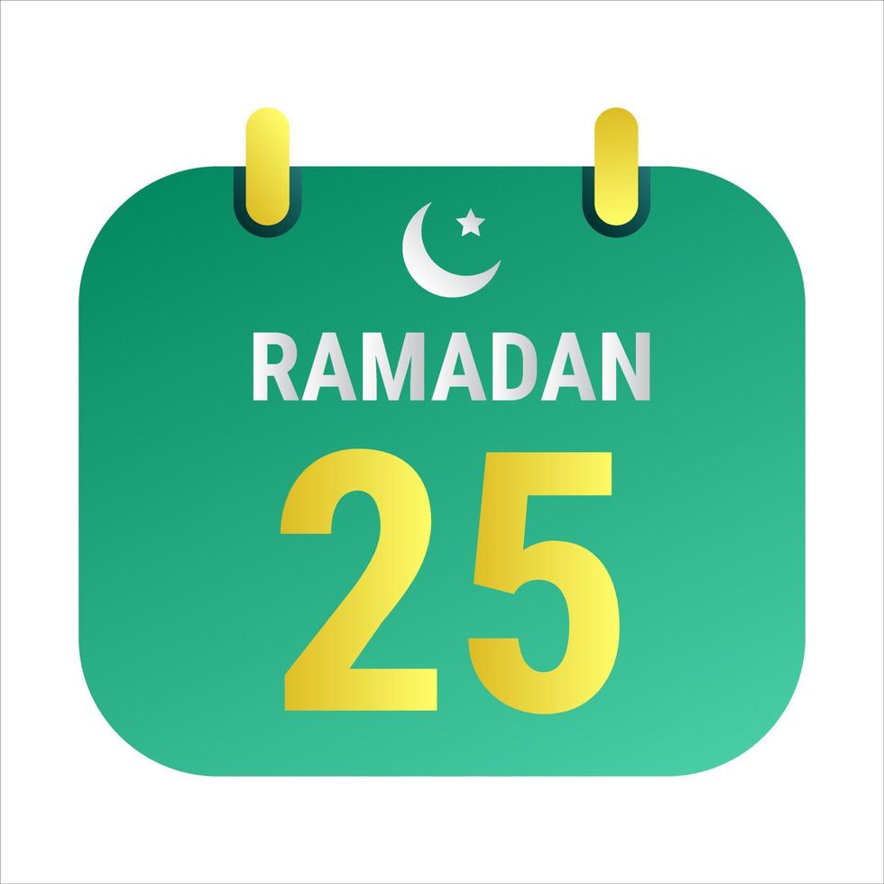 Dia 25 Ramadã comemoro com branco e dourado crescente luas. e Inglês Ramadã texto. vetor