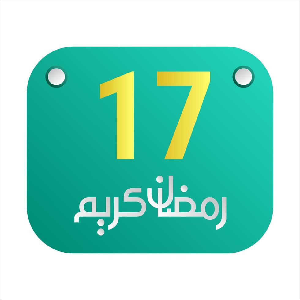 Dia 17 Ramadã caligrafia ícones tradicional árabe obra de arte. dourado crescente lua. e Inglês texto para a piedosos mês. vetor