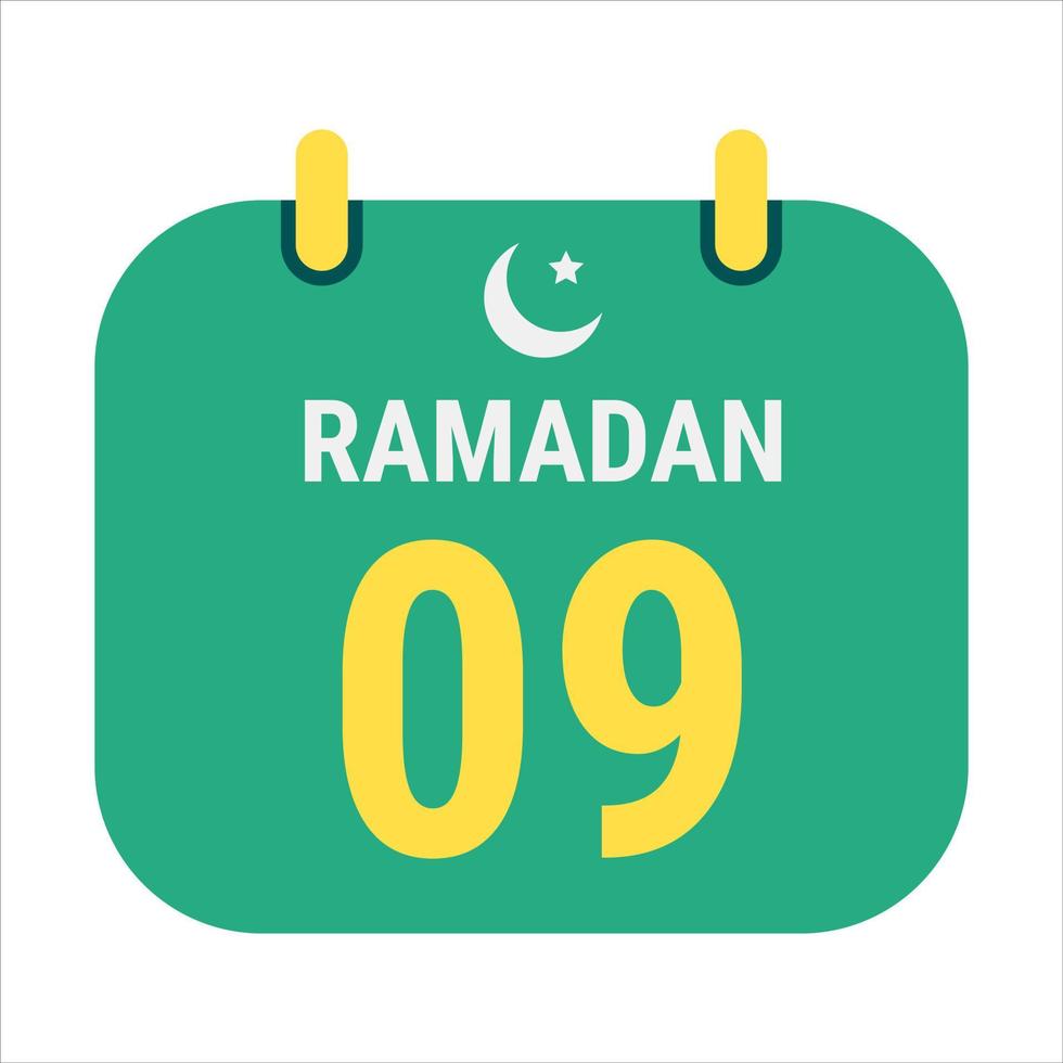 9º Ramadã comemoro com branco e dourado crescente luas. e Inglês Ramadã texto. vetor