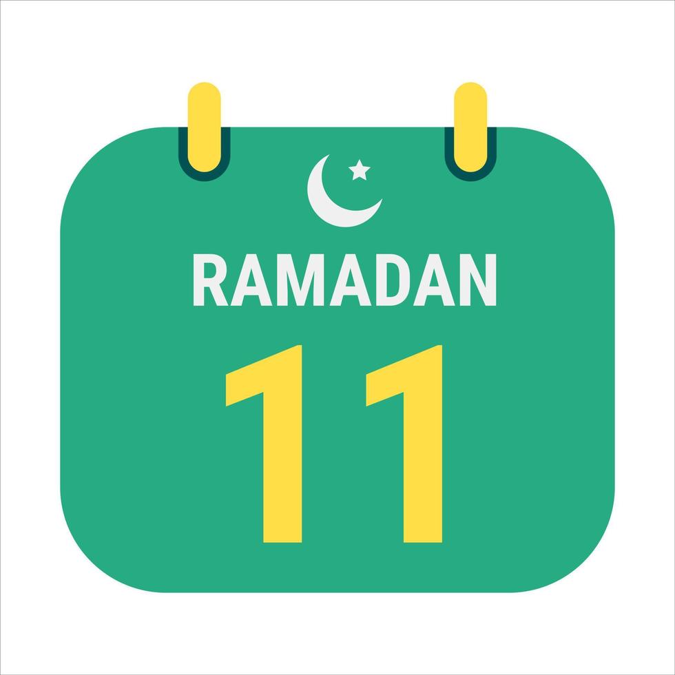 11º Ramadã comemoro com branco e dourado crescente luas. e Inglês Ramadã texto. vetor