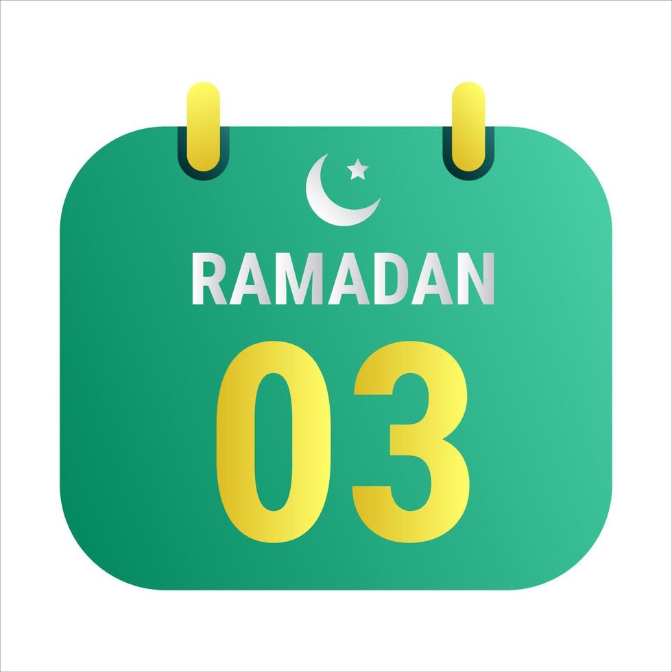 contagem regressiva para 3º Ramadã comemoro com branco e dourado crescente luas. e Inglês Ramadã texto. vetor