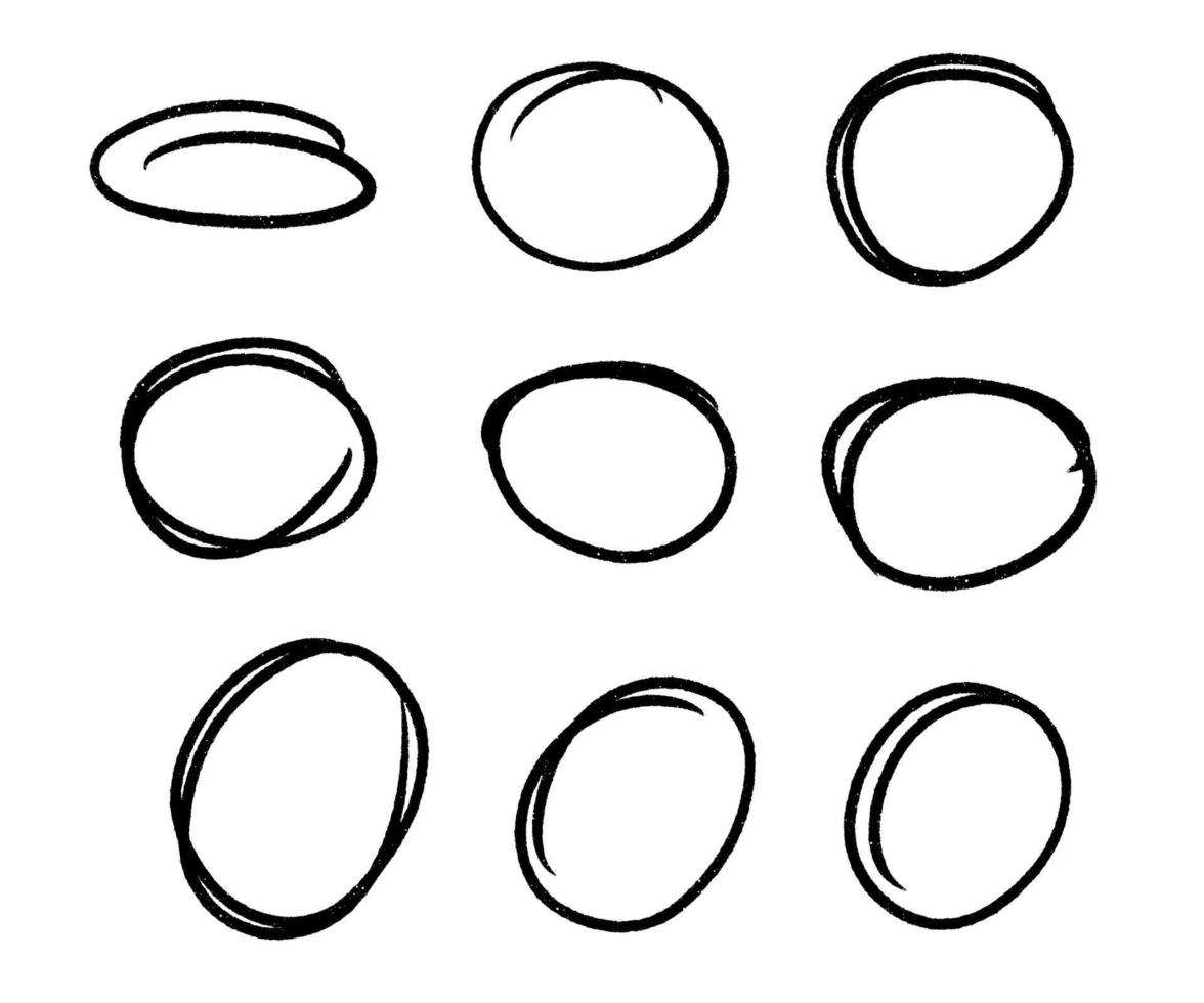 esboço de linha de círculo desenhado de mão. vetor definido rabisco circular doodle círculos redondos, elemento de design de marca de nota de mensagem. lápis, caneta, bolha de graffiti, ilustração de esboço de bola. - vetor