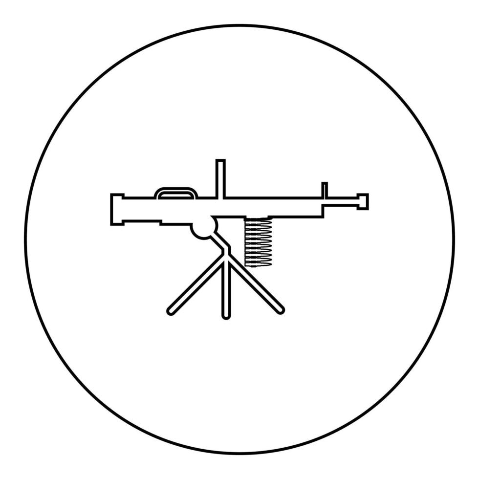 metralhadora arma ícone dentro círculo volta Preto cor vetor ilustração imagem esboço contorno linha fino estilo