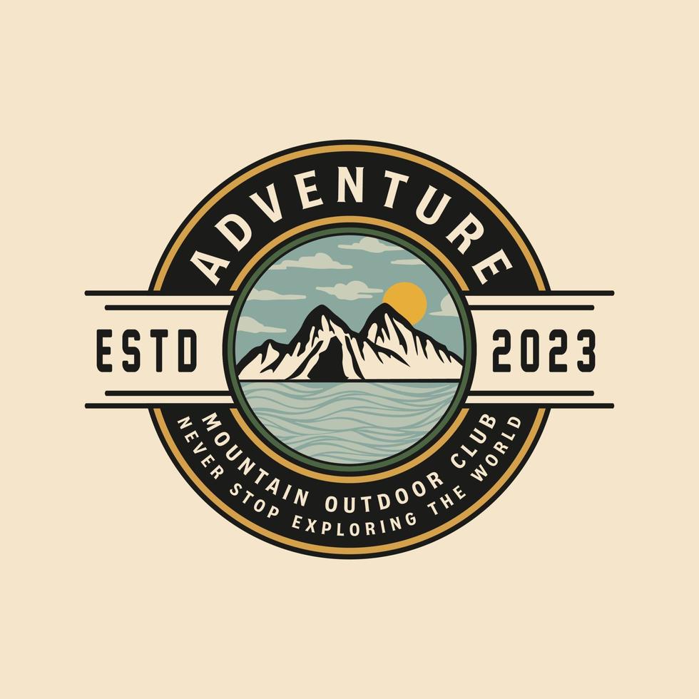 montanha aventura crachá logotipo Projeto. aventura retro vintage isolado crachá vetor