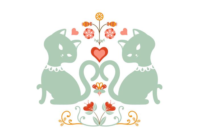 Ilustração folclórica de gato floral vetor