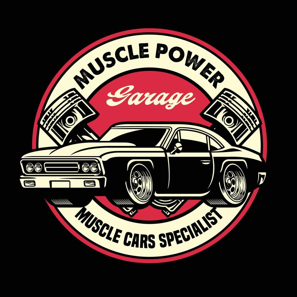 vintage camisa Projeto do músculo carro garagem crachá vetor