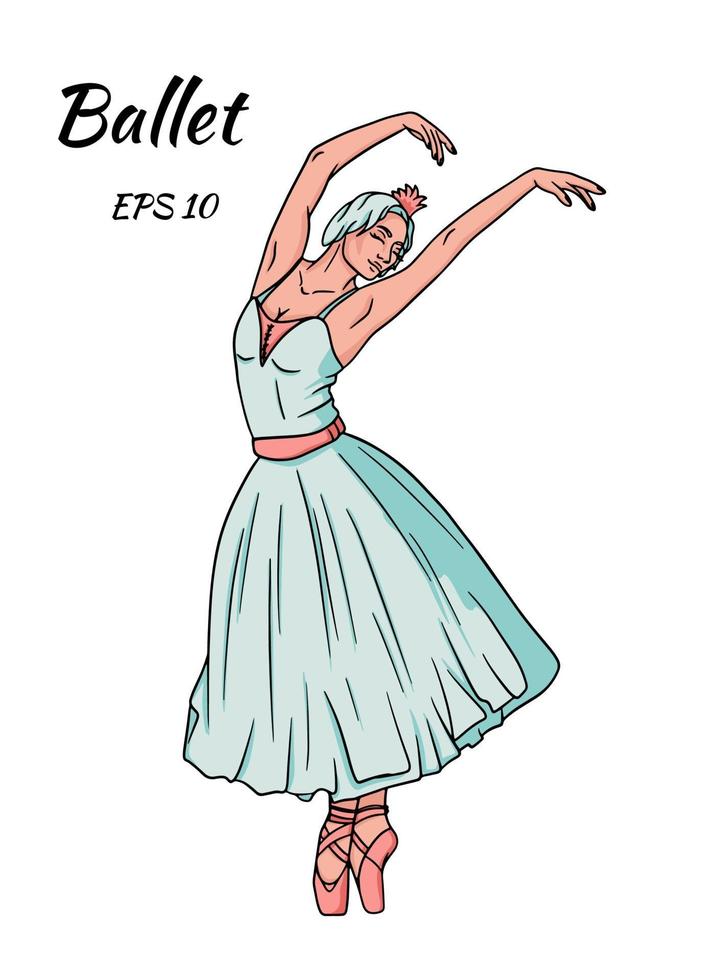 bailarina. dançarina em um vestido azul em sapatilhas rosa. ilustração do vetor isolada.