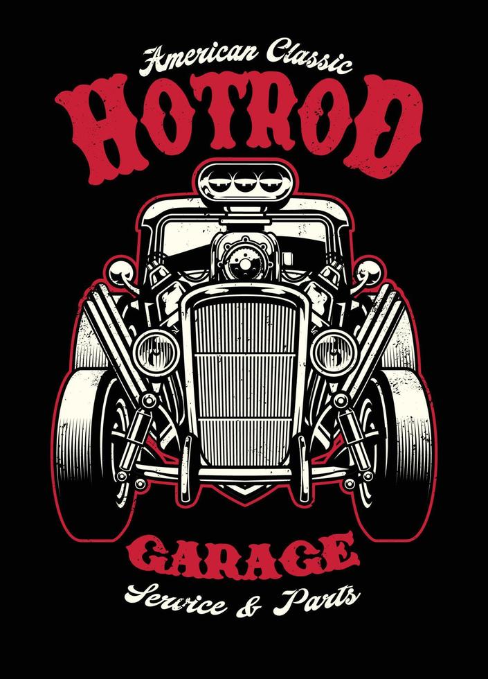 vintage camisa Projeto do hotrod carro com grande motor vetor