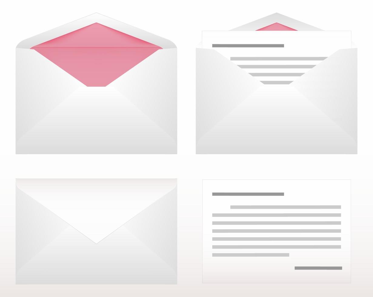 envelope de papel branco e rosa com folha de carta vetor