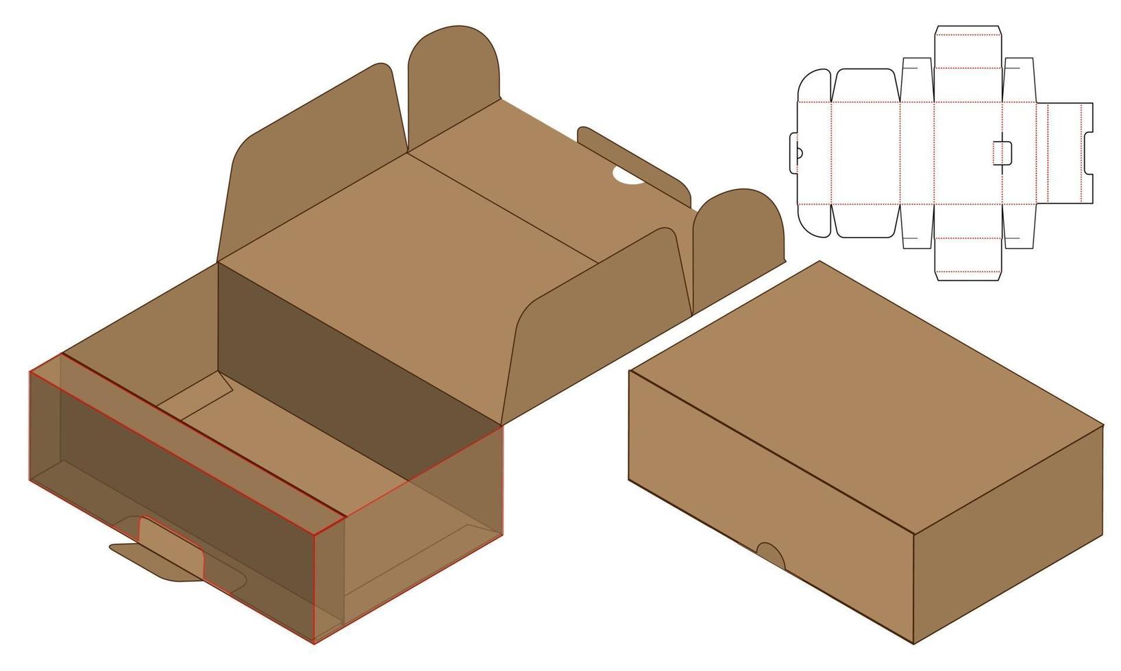 design de modelo cortado de embalagem de caixa. Maquete 3D vetor