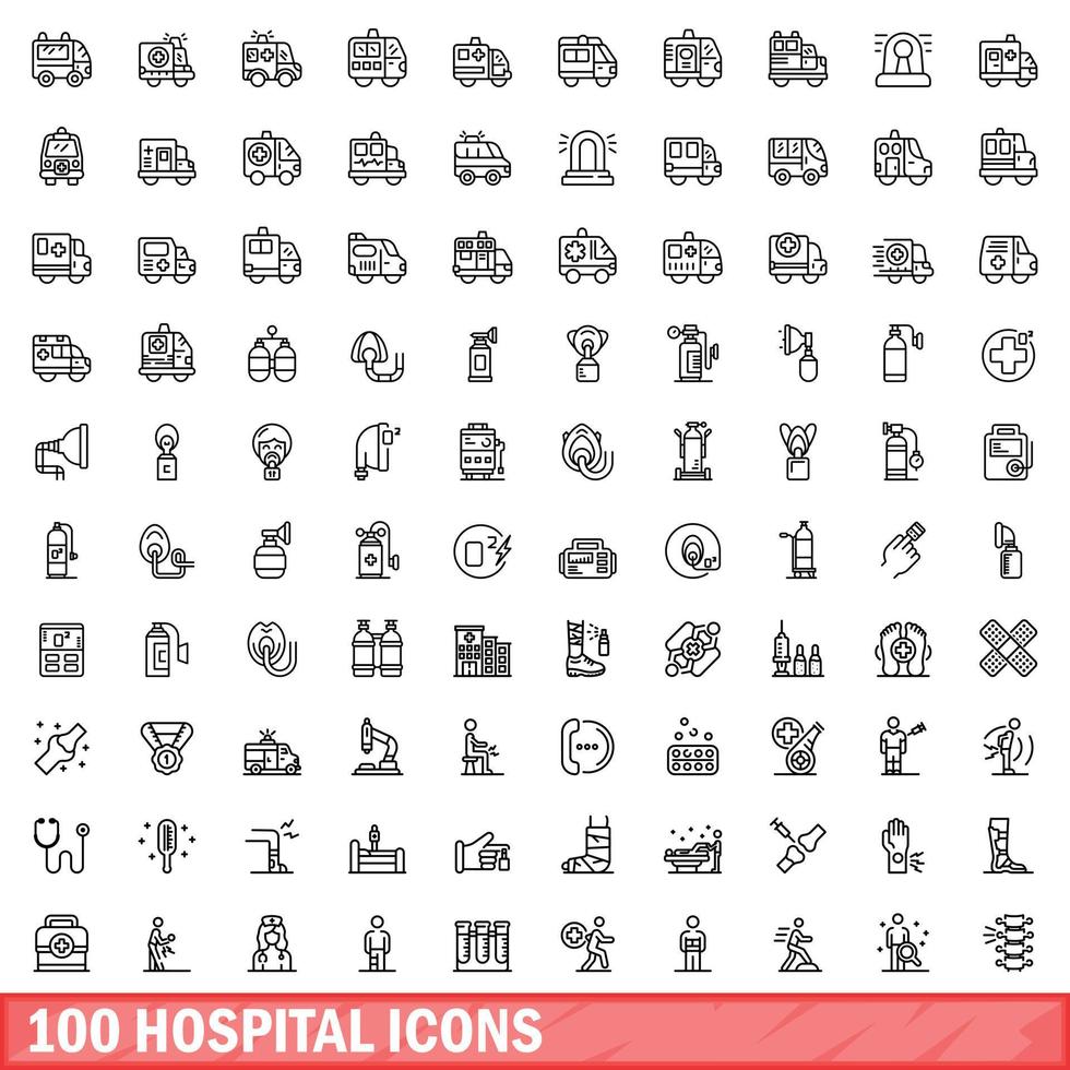 100 hospital ícones definir, esboço estilo vetor