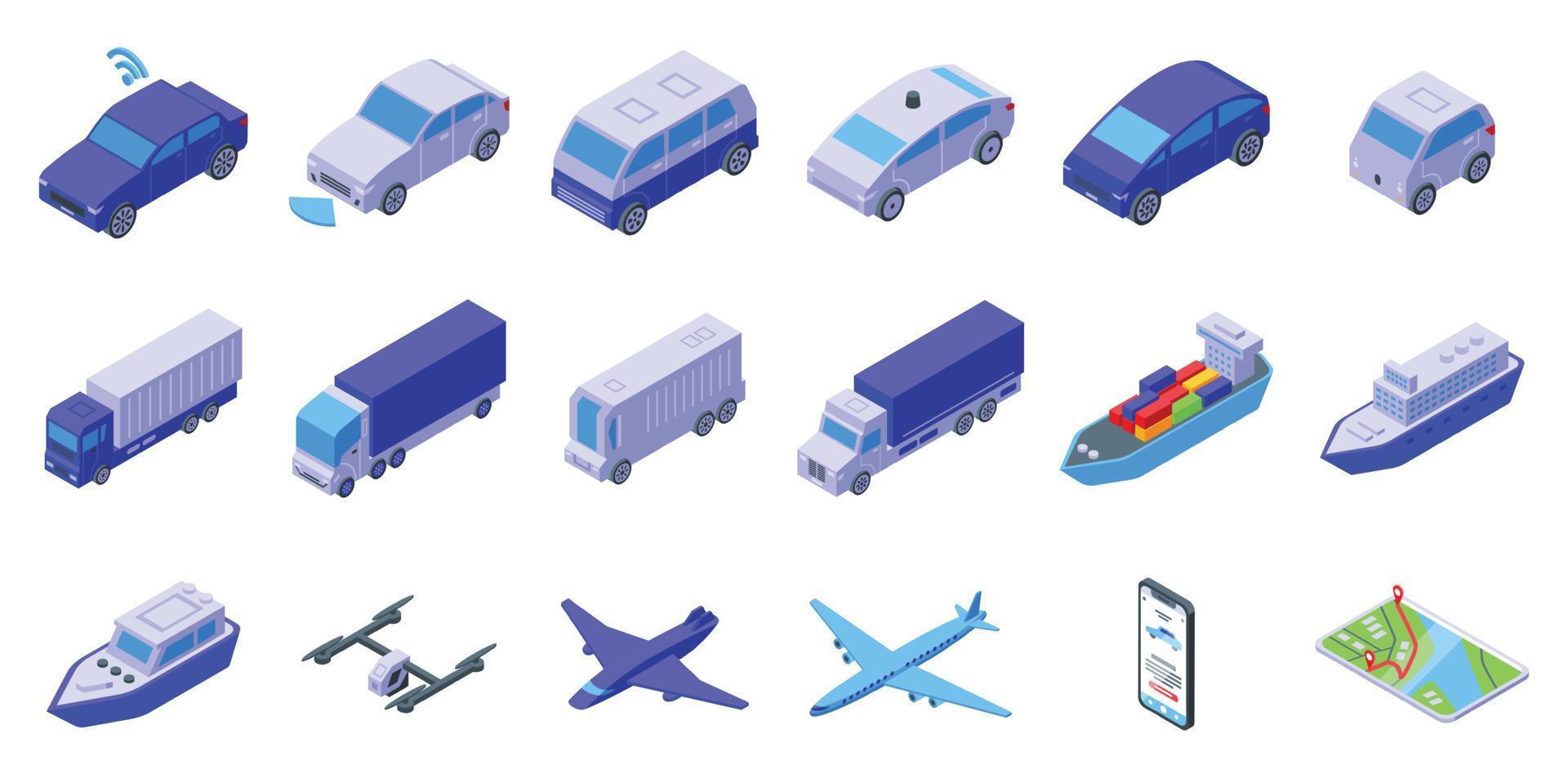 artificial inteligência dentro transporte ícones conjunto isométrico vetor. digital carro vetor