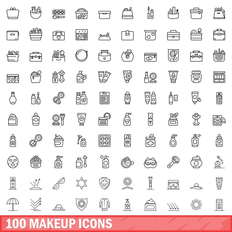 100 Maquiagem ícones definir, esboço estilo vetor