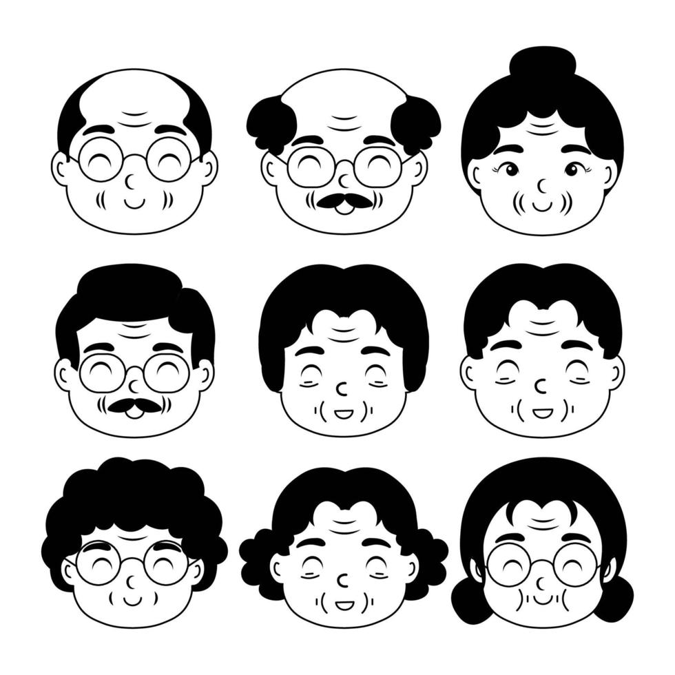 conjunto de avatares de desenhos animados de pessoas idosas. ilustração dos desenhos animados vetor