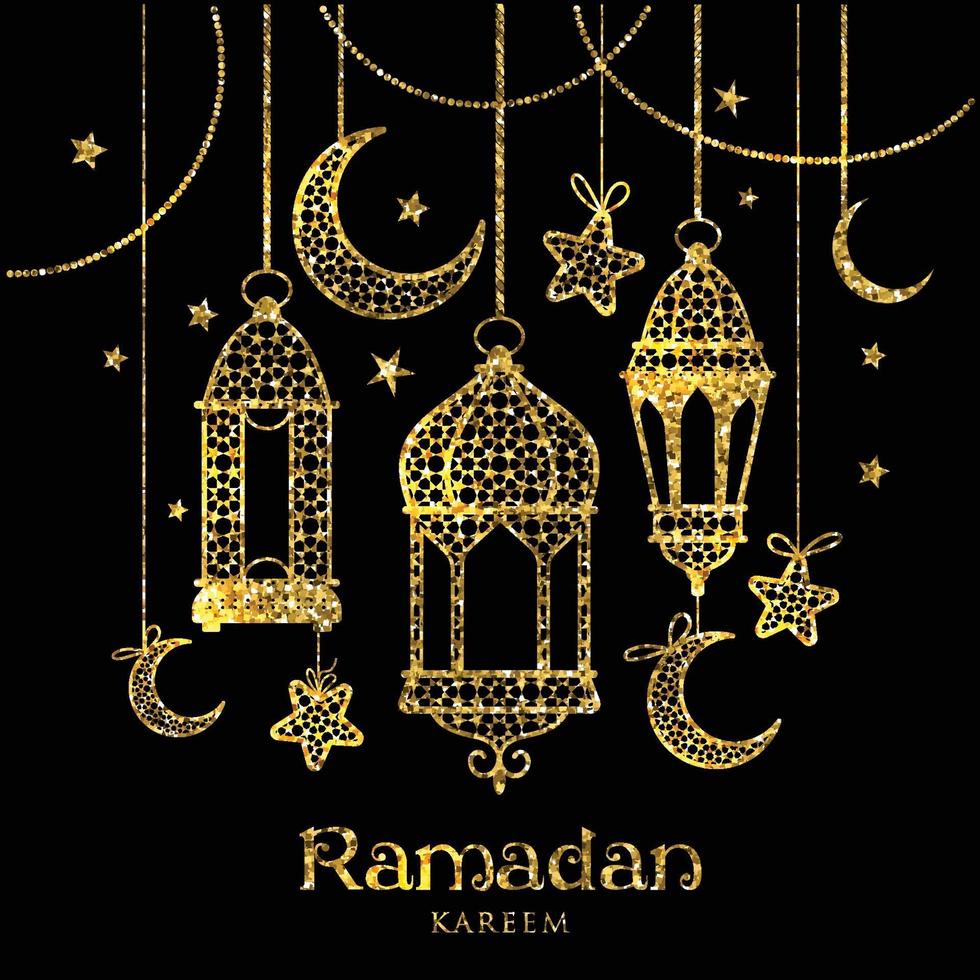 cartão ramadan kareem design com lâmpadas e luas. vetor