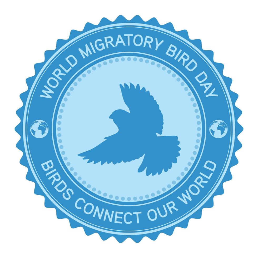mundo migratório pássaro dia Projeto distintivo, selo, carimbo, logotipo, rótulo, marcação, bandeira, logotipo com mundo vetor e pássaros ícones vetor ilustração, Projeto elementos