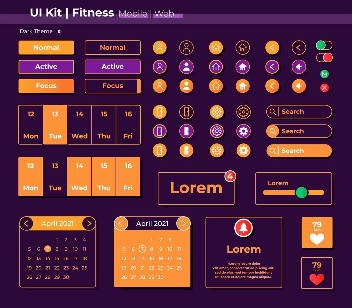 kit de elementos de interface do usuário de fitness vetor