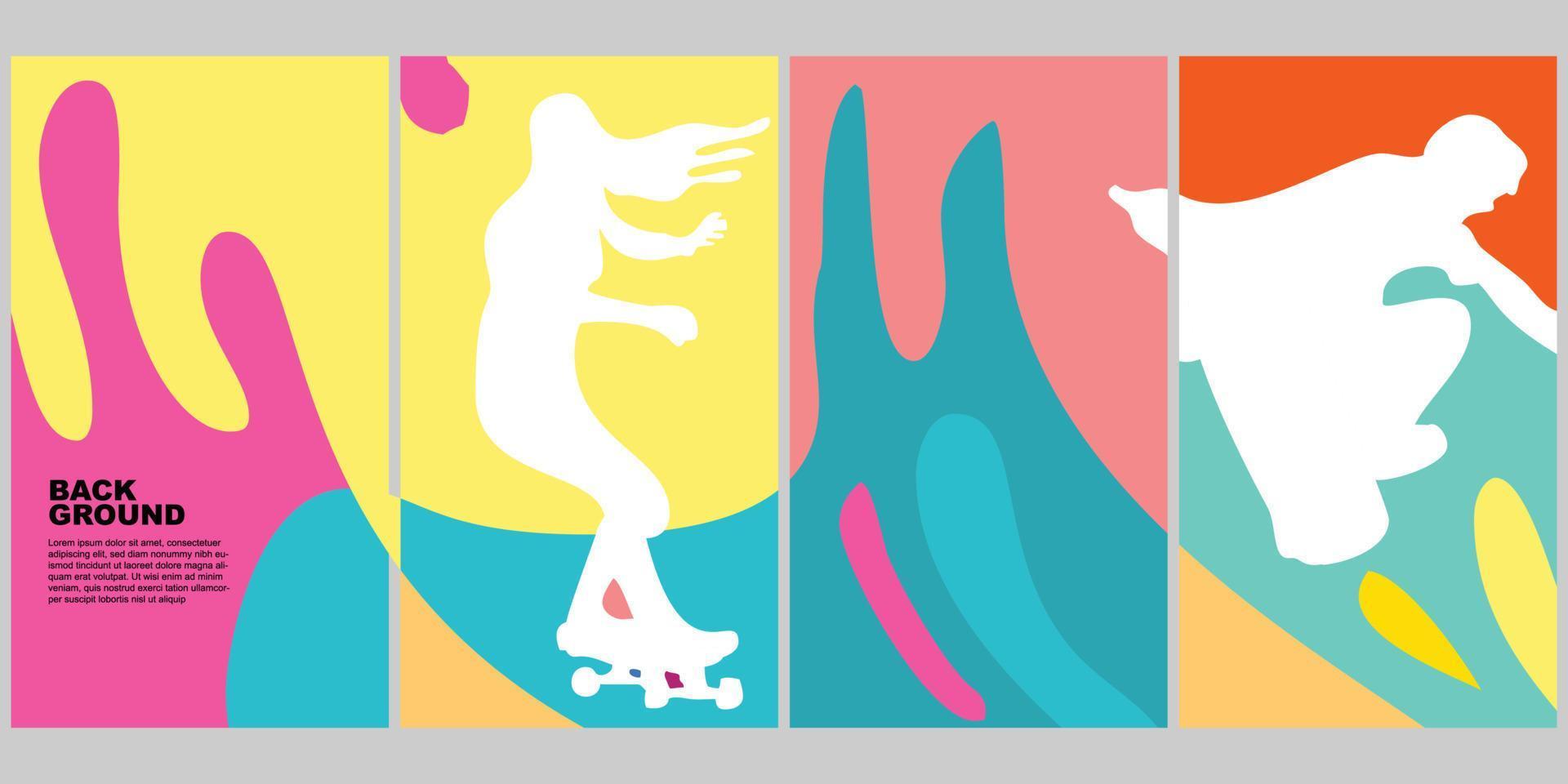 skate verão cor pop vertical fundo conjunto para poster social meios de comunicação vetor