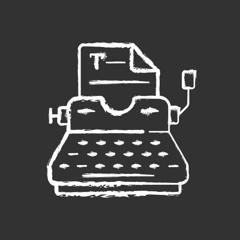 ícone de giz branco de máquina de escrever em fundo preto vetor