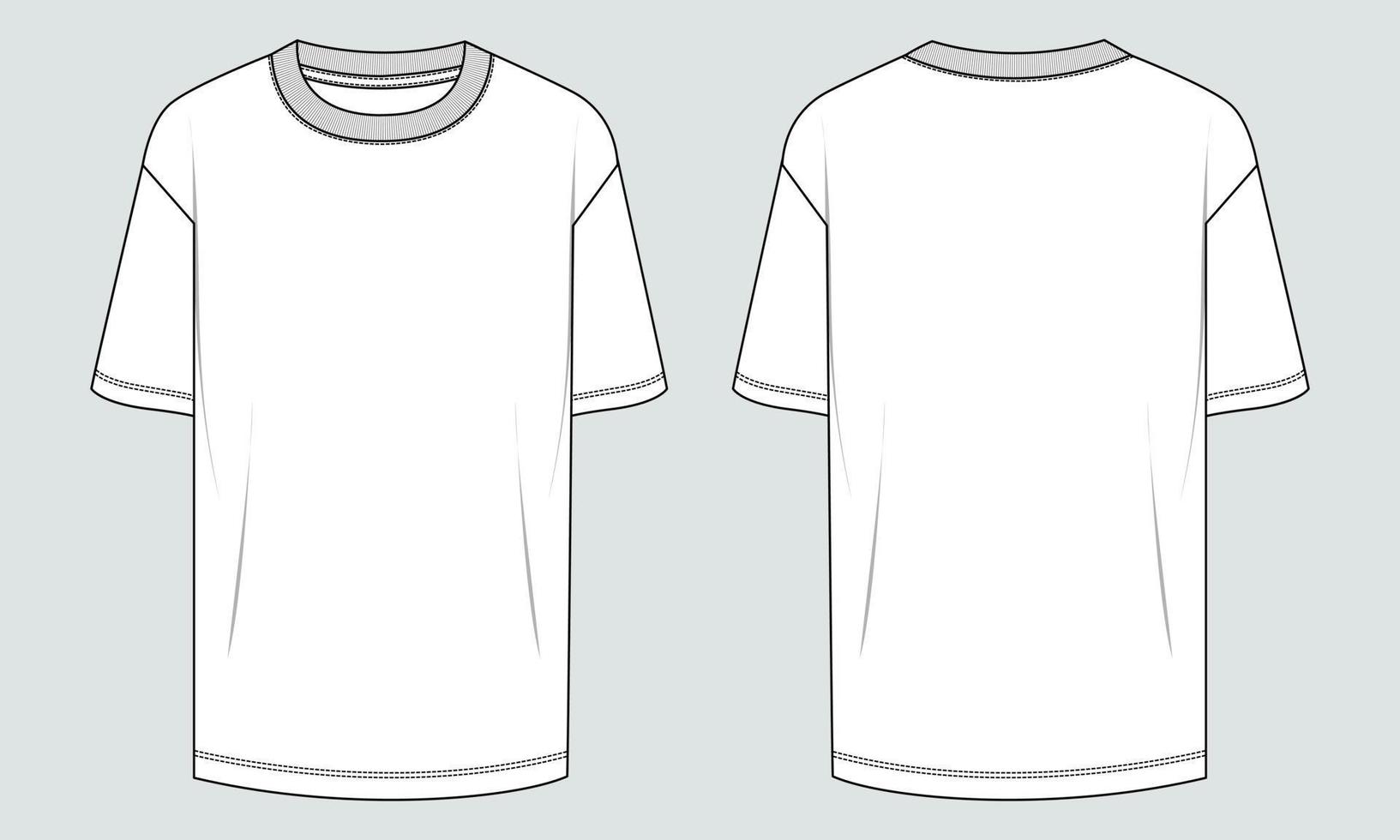 curto manga t camisa técnico moda plano esboço vetor ilustração modelo frente e costas Visualizações. roupas Projeto zombar acima para masculino isolado em cinzento fundo.